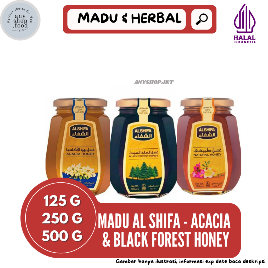 

MADU ALSHIFA ORIGINAL PREMIUM ACACIA & BLACK FOREST HONEY 125, 250, 500 G