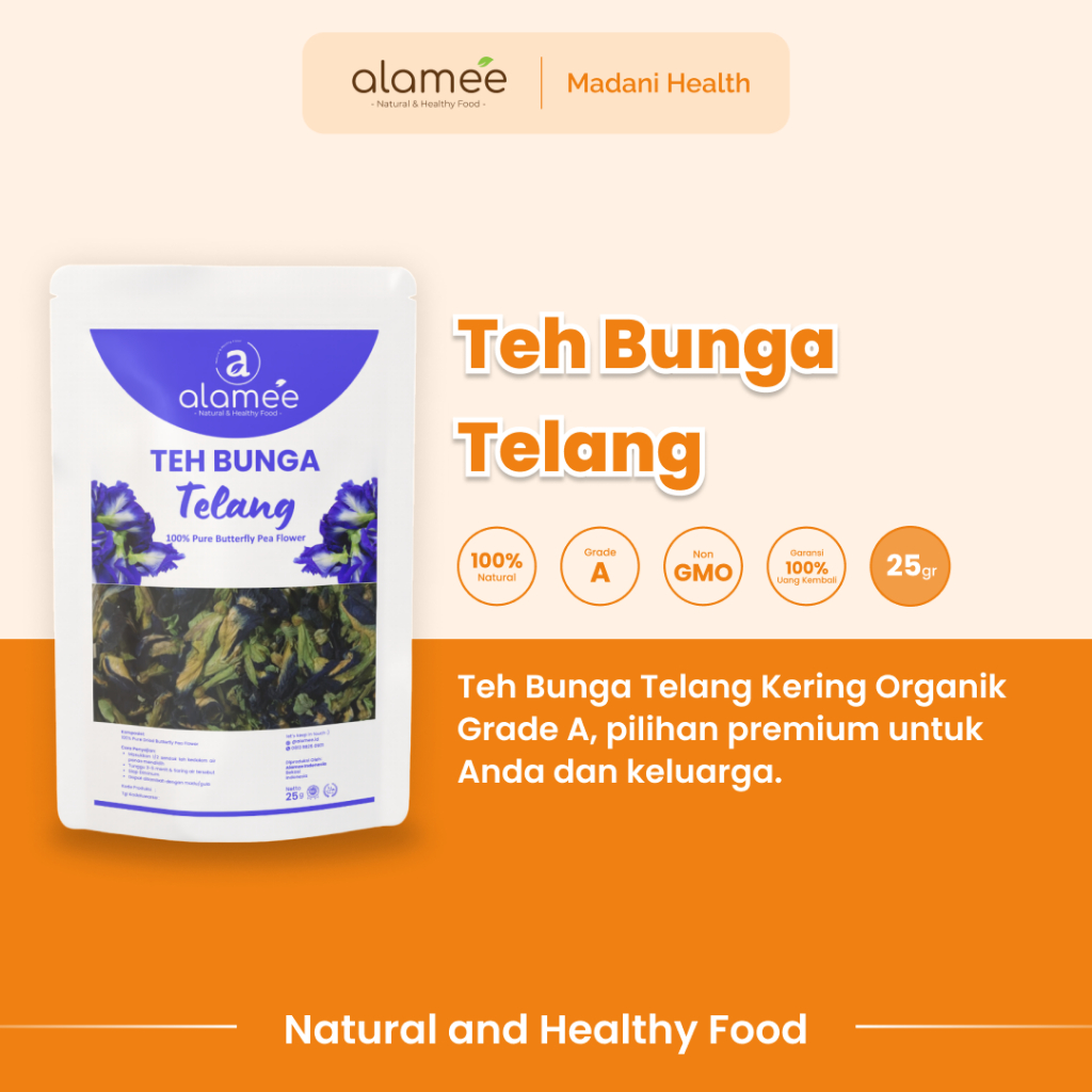 

ALAMEE Teh Bunga Telang Kering Butterfly Pea Tea Teh Herbal Organik Alami Siap Seduh Minum 25gr