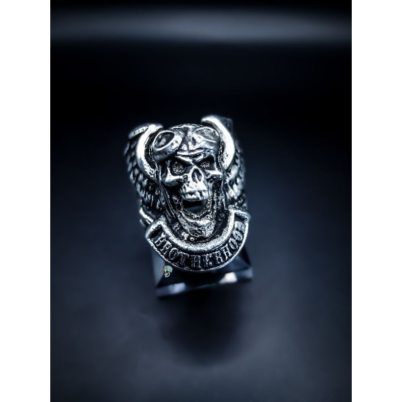 Ring Cincin Brotherhood Bikers Skull Pewter Original