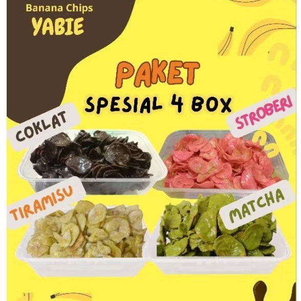 

Paket hemat Keripik Pisang Lumer mix 4 in 1 Cemilan Khas jambi