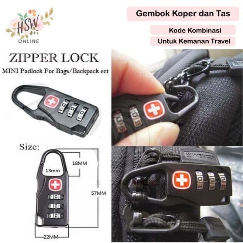 Gembok Koper Kecil Gembok Tas Anti Maling Murah Zipper Lock Travel