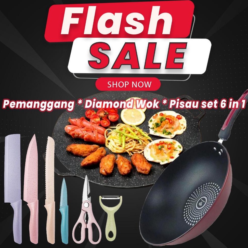 Ready Terjamin COD NICEMARK Panci Diamond Wok Grill Pan Set Pisau 6 in 1 Bundle Promo Hemat Pemangga