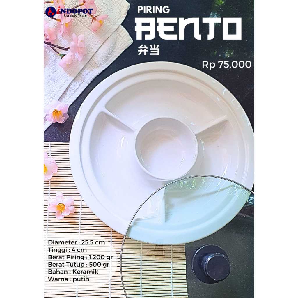 PIRING SAJI BENTO BERBAHAN KERAMIK DENGAN TUTUP KACA / PIRING LAUK