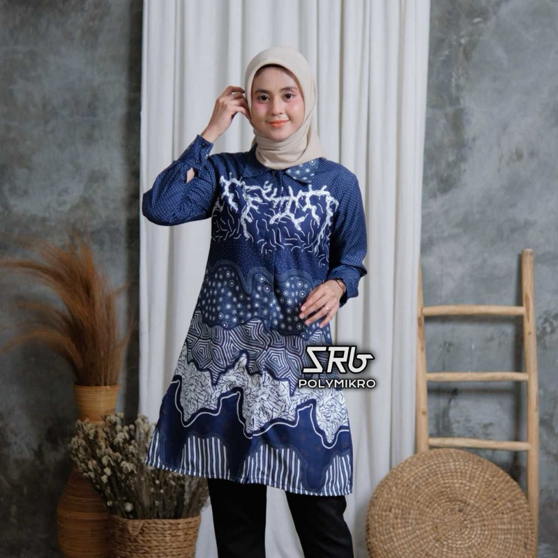 Tunik Batik Wanita Polimicro| Baju Atasan Batik Wanita Lengan Panjang| Dres Batik Terbaru| Baju Sera