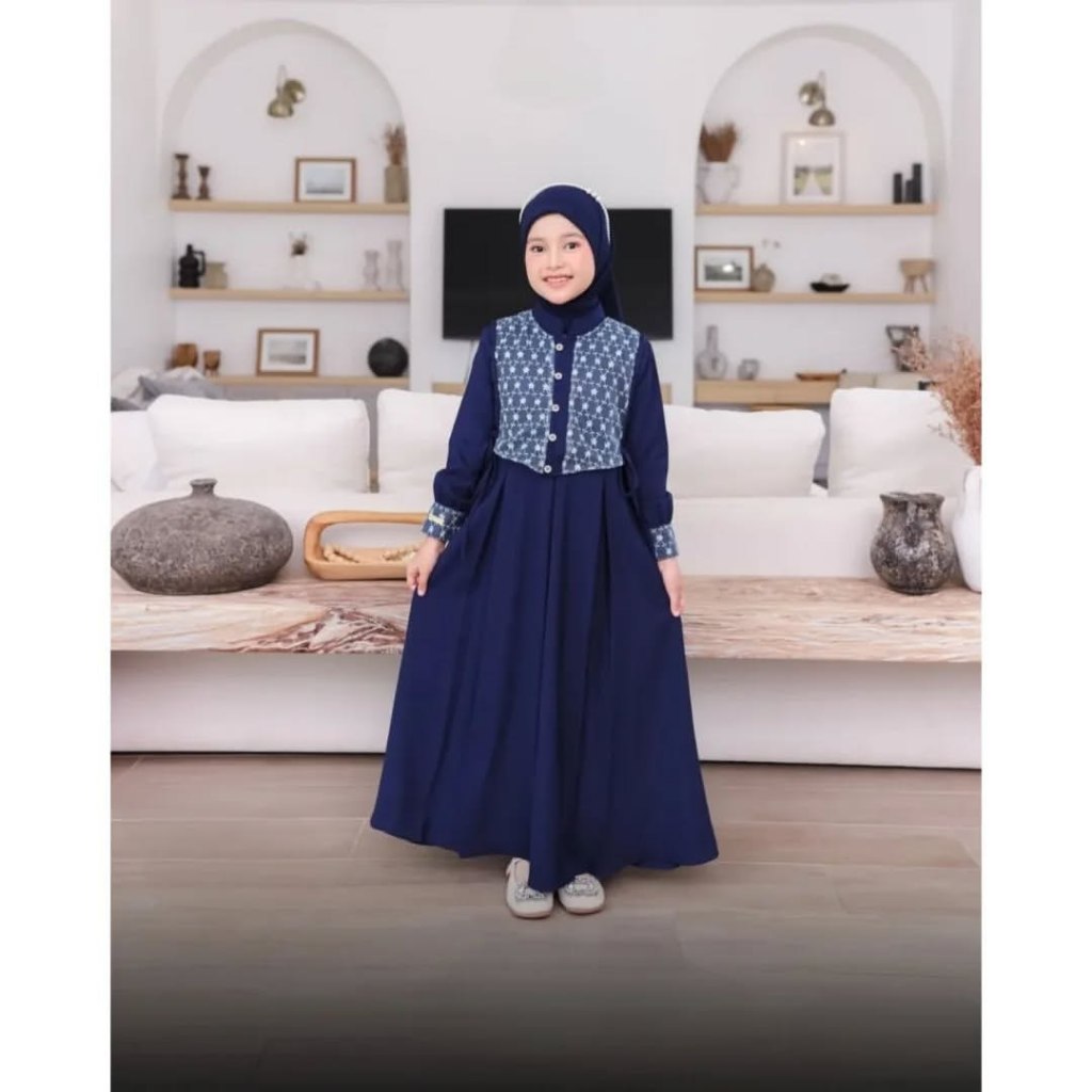 Gamis Brokat Anak 8 9 10 Tahun Perempuan Shabira Dress Kids Bahan Ceruty Babydoll Mix Brukat Baju Pe