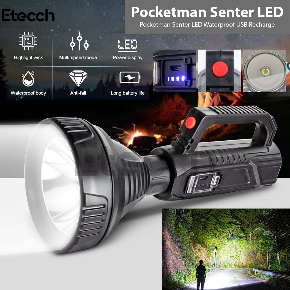 Pocketman Senter LED Waterproof USB Recharge Cree XPE