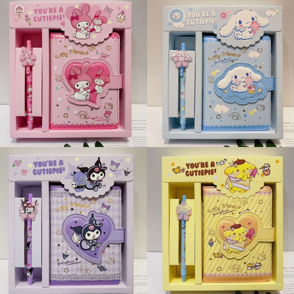 

KODE 7NFCS Notebook kuromi Aesthetic 2in1 Notebook Mini Buku Tulis Diary Notebook Sanrio Cute Buku Jurnal Kuromi cinnamorol Pompompurin Hello Kitty Melody