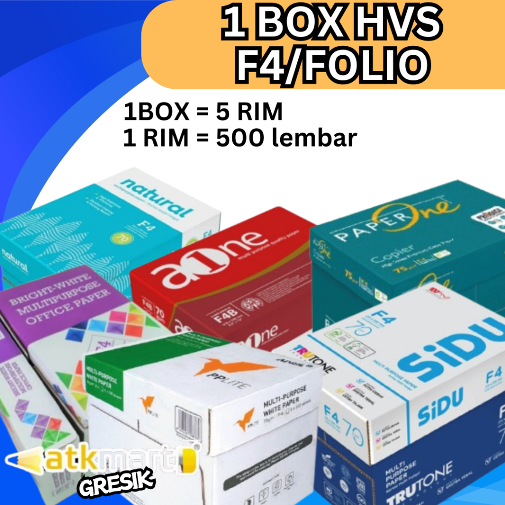 

KERTAS HVS F4 1 BOX / 1 KARTON KERTAS FOLIO / KERTAS HVS 75 GRAM 70 GRAM ORIGINAL PUTIH TEBAL 1 DUS