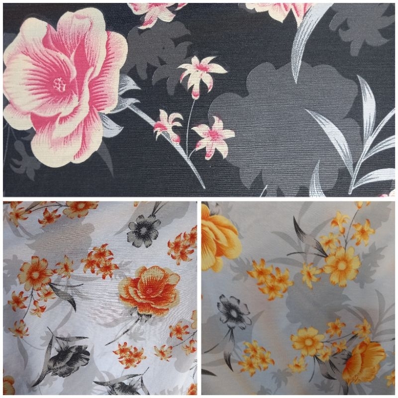 1/2 meter Kain Silky (3 Warna) | Bahan Silky | Kain Meteran | Silky Motif Bunga | Bahan Import