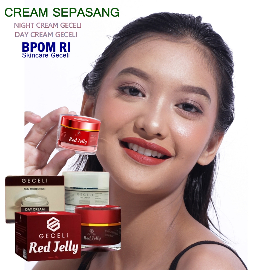 GECELI DAY CREAM + NIGHT CREAM GECELI RED JELLY CREAM SIANG MALAM GECELI  KRIM SIANG MALAM GECELI CR
