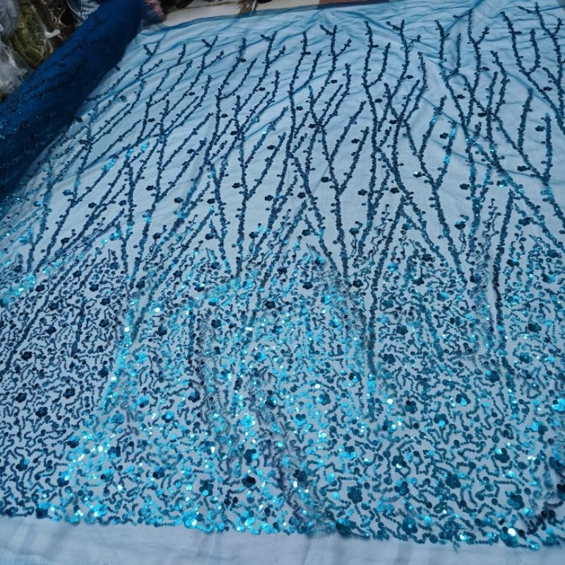 PROMO Kain tile Payet squeen premium / tule payet Zuhair kaca / payet squin salur motif Jupiter baha