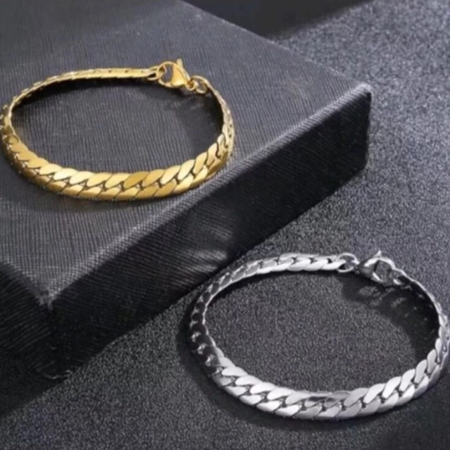 gelang titanium silver dan gold model sisik naga polos untuk pria dan wanita terbaru