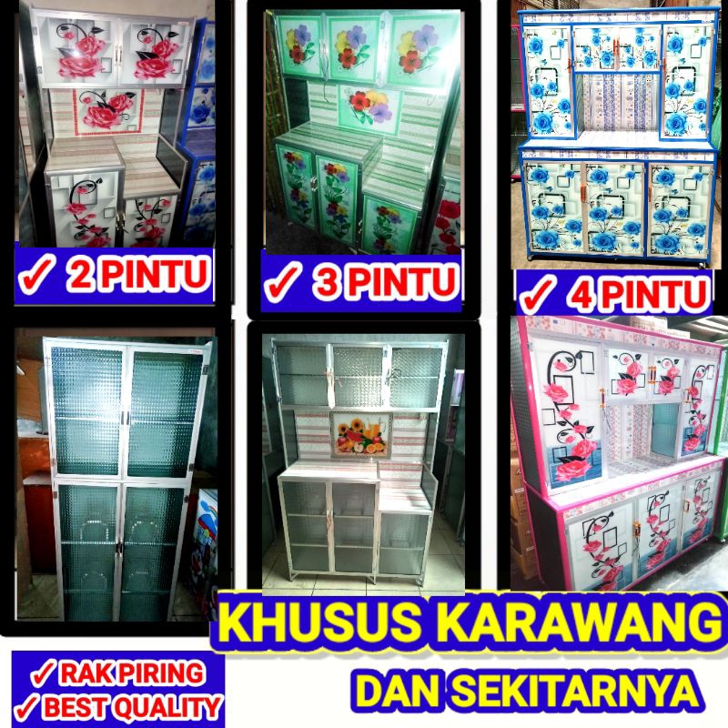 RAK PIRING ALUMINIUM KACA 2 PINTU 3 PINTU 4 PINTU/ RAK PIRING KACA / LEMARI DAPUR / RAK DAPUR / RAK 