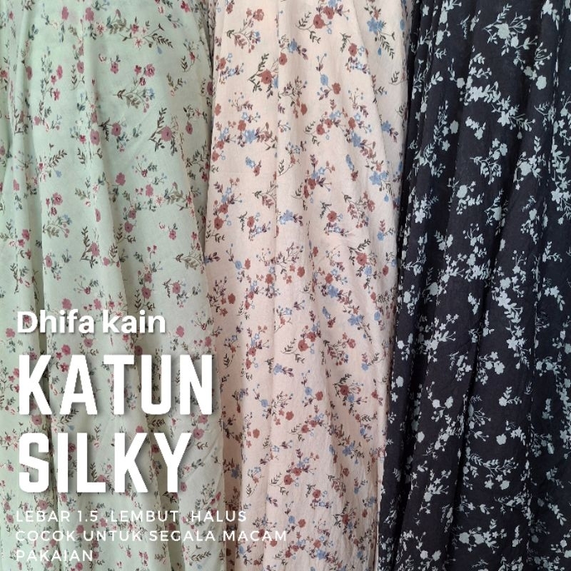 kain katun silky motif bunga kecil / kain katun motif bunga / kain mukenah