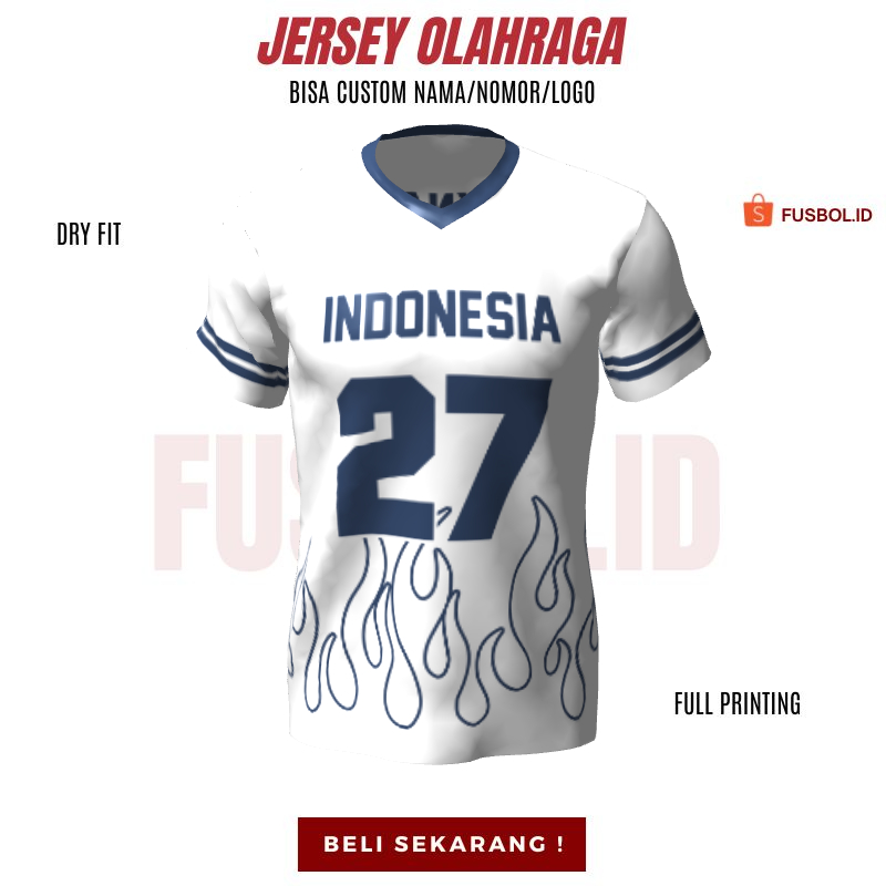 Kaos Jersey Retro Vintage Putih Motif Api 491 - Jersey Casual Bisa Custom Desain Terbaru