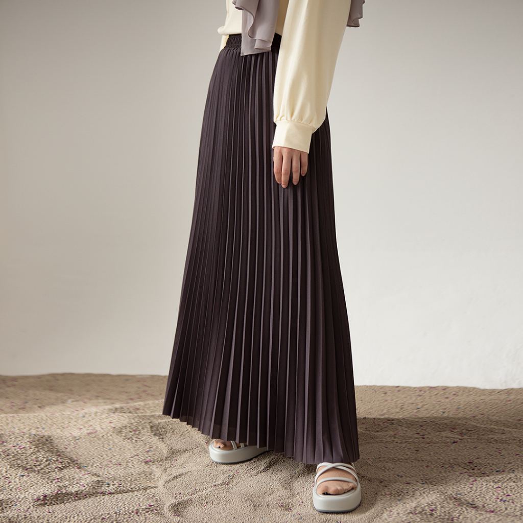Terlaris Reska Skirt by Aska Label - Rok wanita pleats rok plisket pinggang full karet warna pink