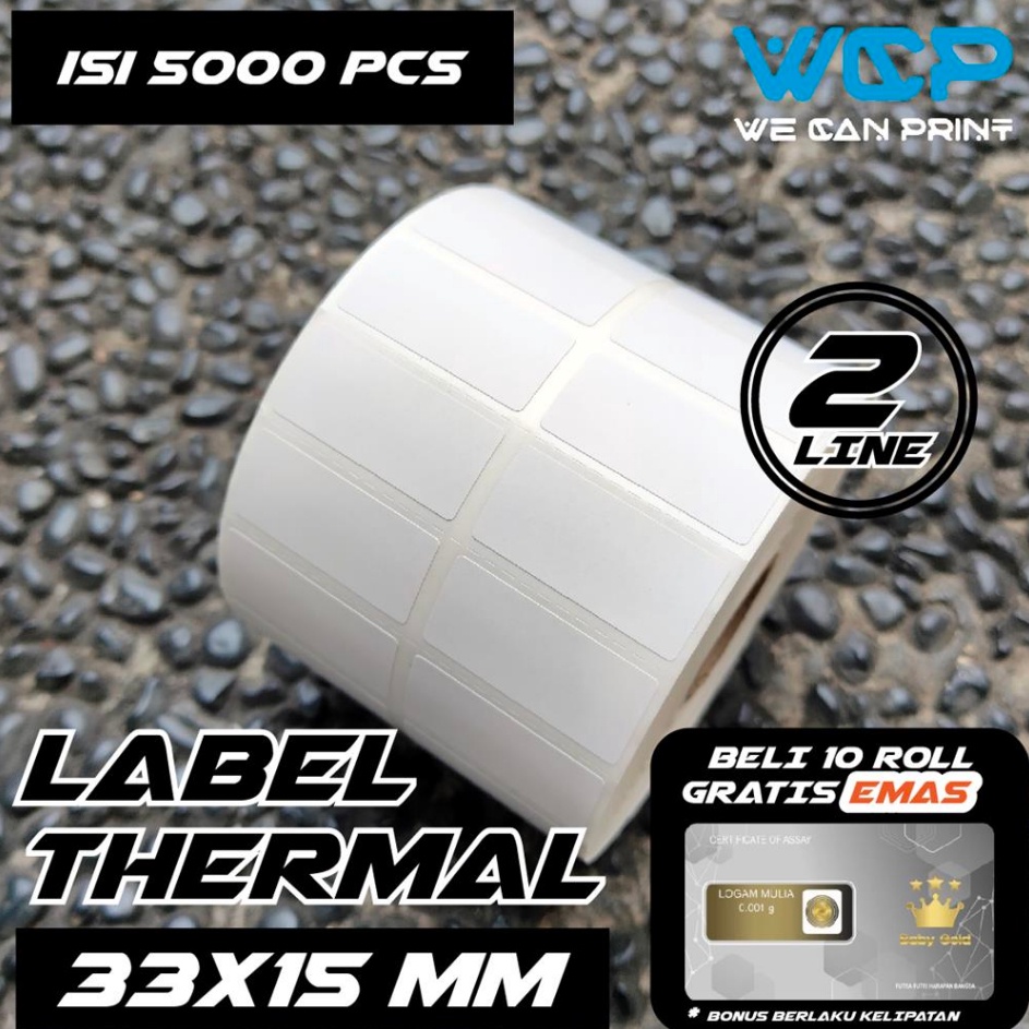 

KODE YKRSI Label Thermal 33 x 15 mm Kertas Sticker Barcode 33x15 mm 2 LINE isi 5 pcs