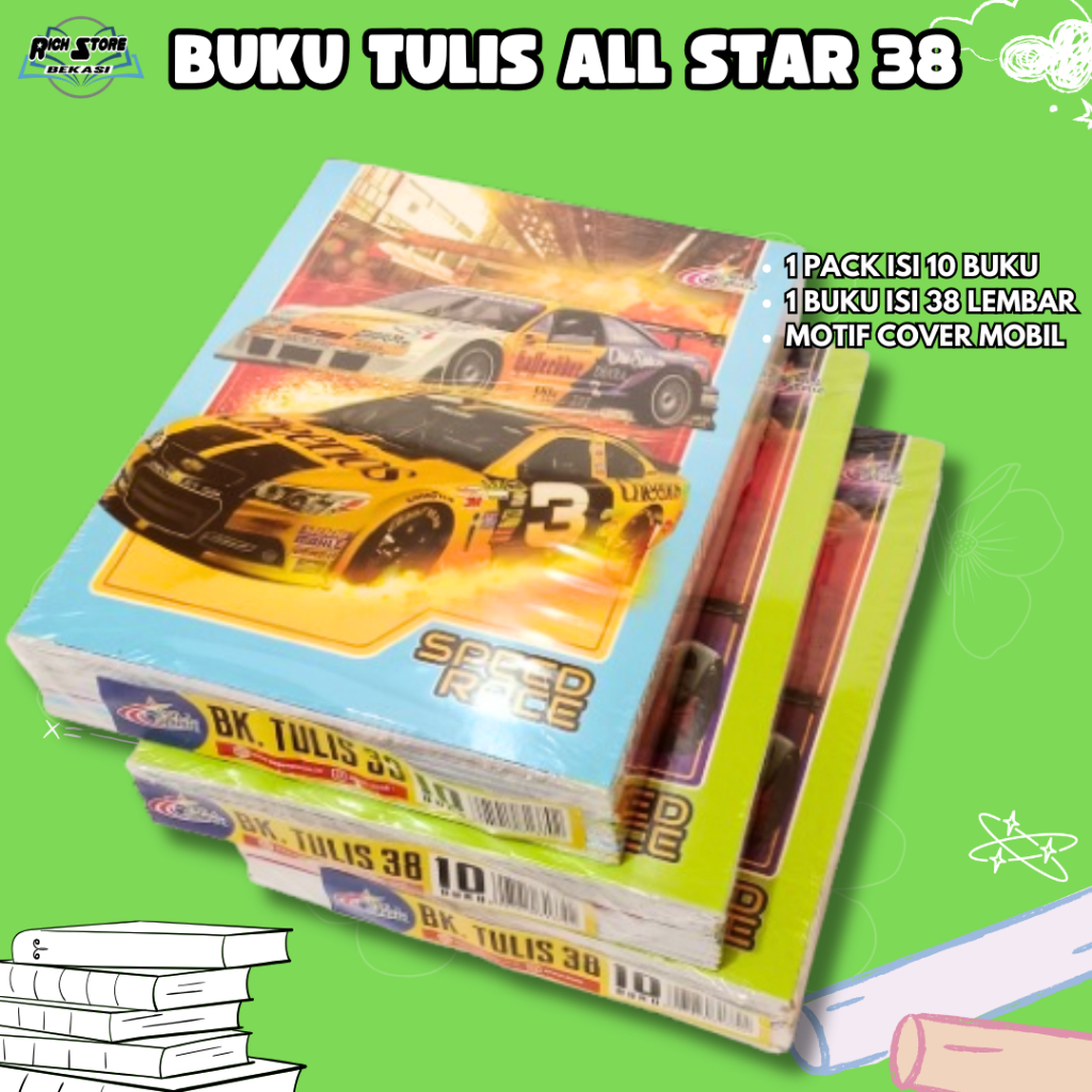

BUKU TULIS ISI 38 LEMBAR MERK ALL STAR 1 PACK ISI 10 BUKU/BUKU TULIS SEKOLAH/BUKU TULIS MURAH