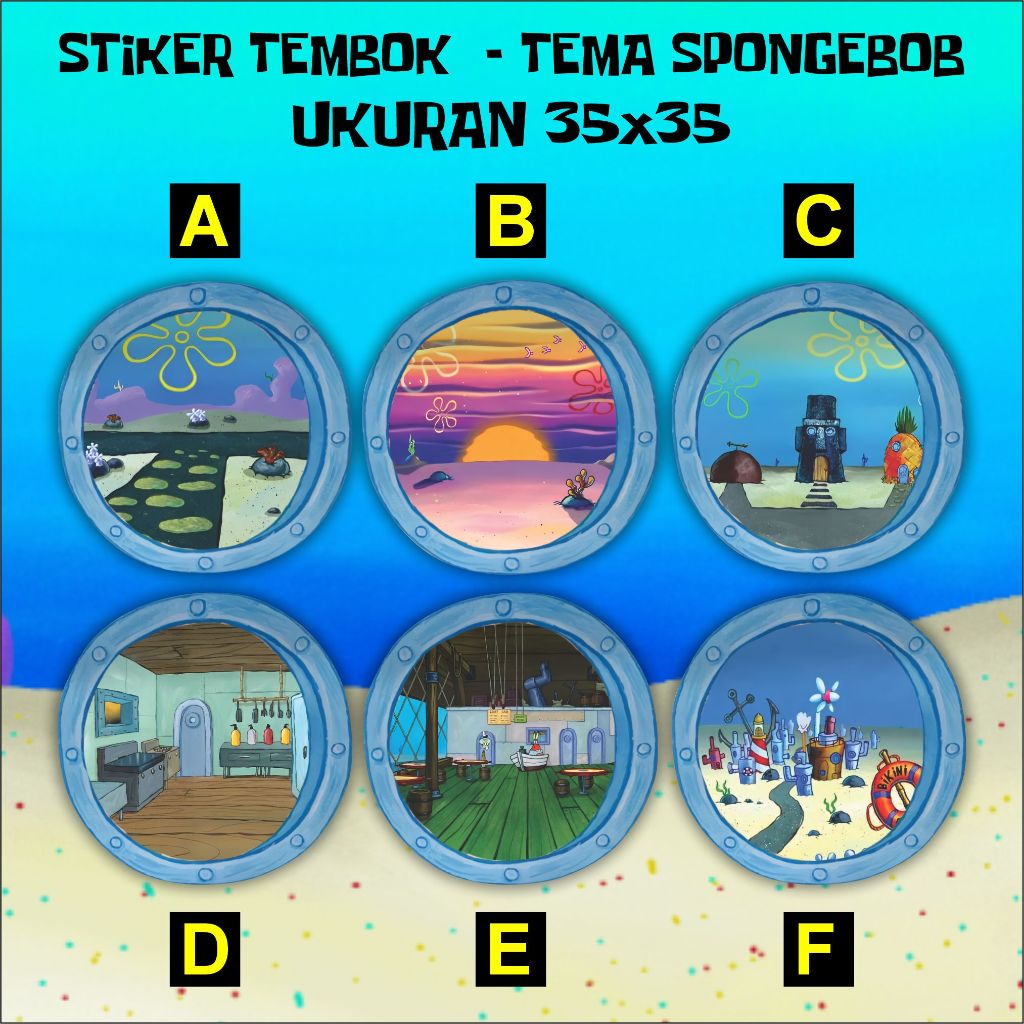poster jendela krusty krab lingkaran - stiker tembok kamar - stiker spongebob