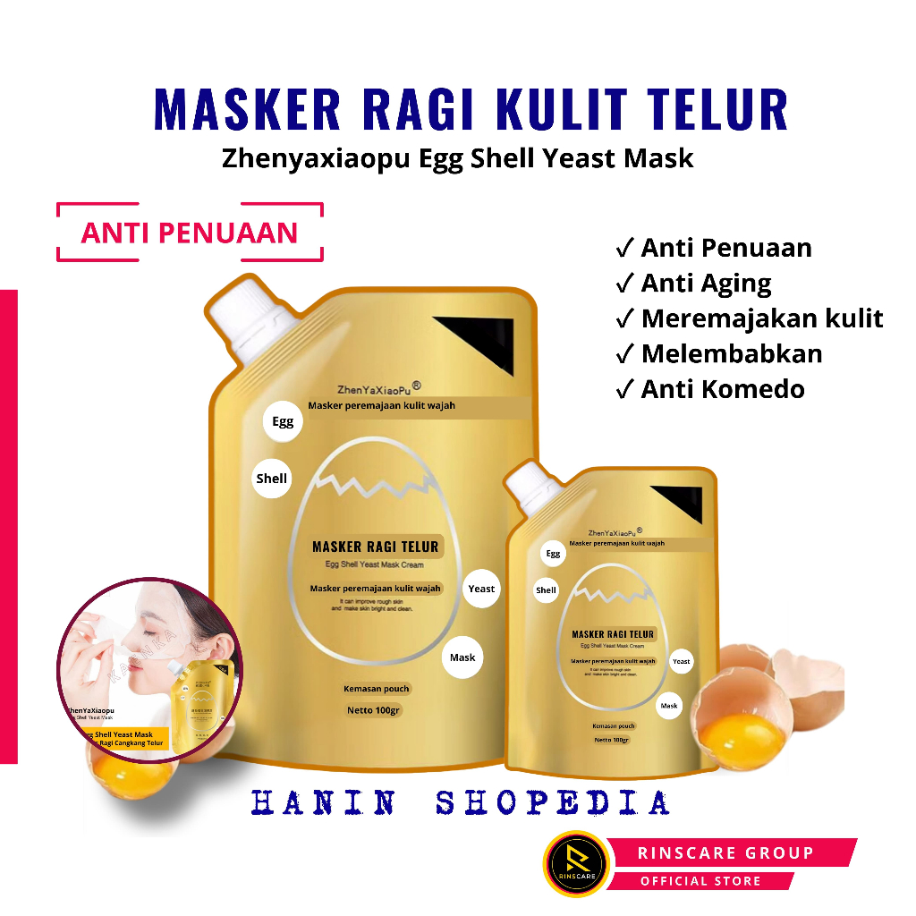 [ ZHENYAXIAOPU EGG SHELL MASK ] ZhenyaXiaopu Masker Egg Shell Yeast Mask Ragi Cangkang Telur 100gr P