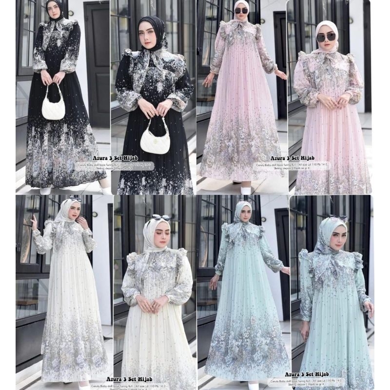 Dress Set Hijab Gamis Saudi Maxy Dress Party Dress Azura 3 Set Hijab Dress Busui Fashion Muslim
