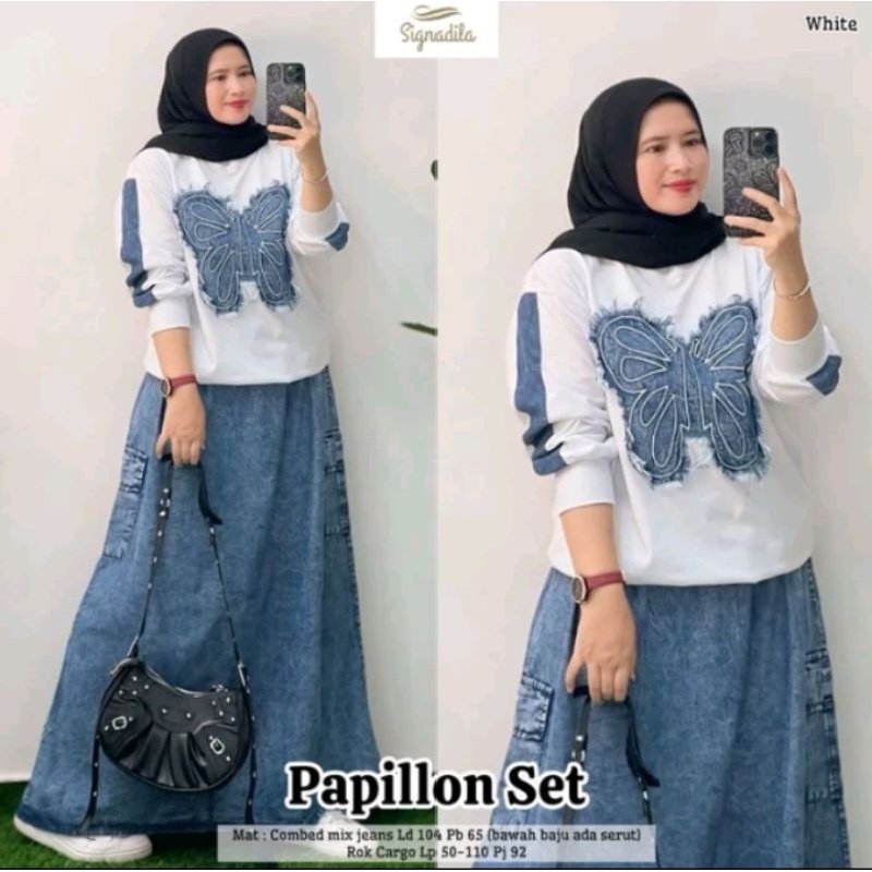 PAPILLON SETELAN WANITA KAOS TANGAN PANJANG BORDIR KUPU
