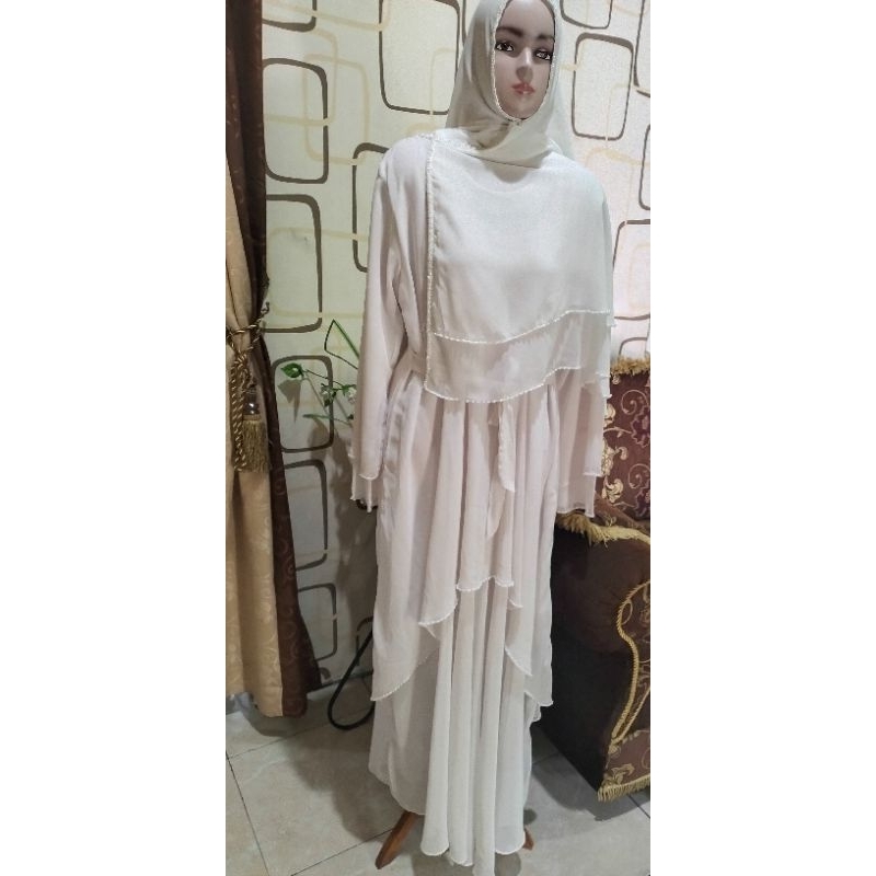 PL Set Gamis/dress hijab khimar sifon putih