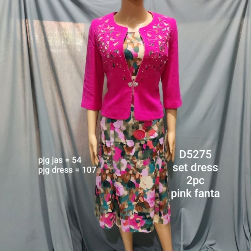setelan dress DRAGON 5275, warna  pink fanta , bahan ringan