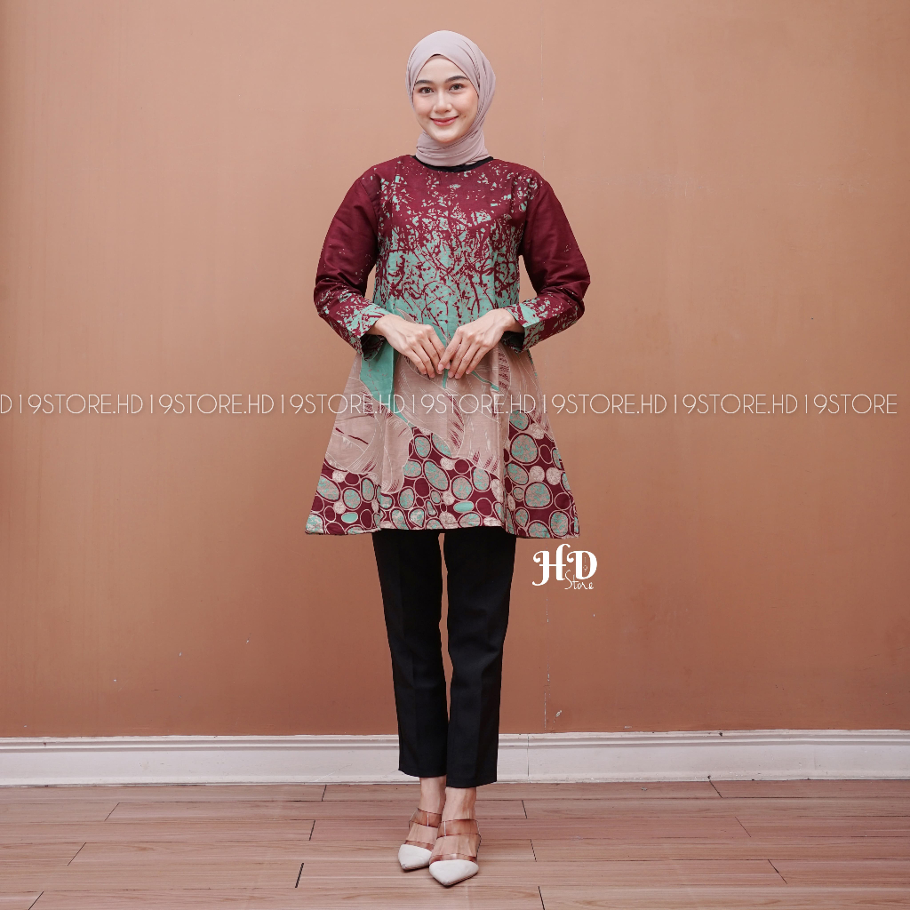 hot sale batu - atasan tunik wanita hijau botol army navy hitam biru tosca maroon seragam batik