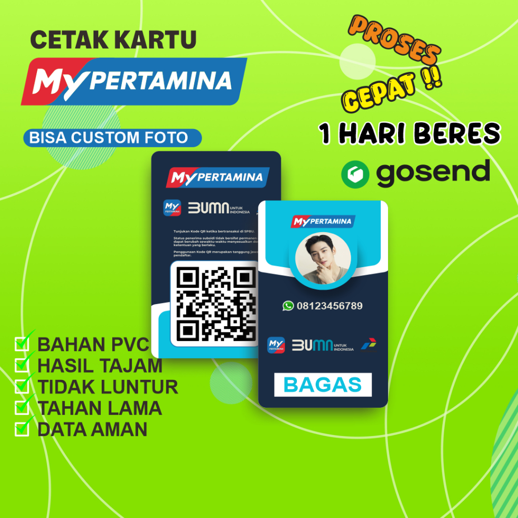 

Cetak My PERTAMINA Kartu My PERTAMINA Bahan Tebal bisa Custom Foto dan Nama Sehari Jadi Custom My PERTAMINA Desain Terbaru