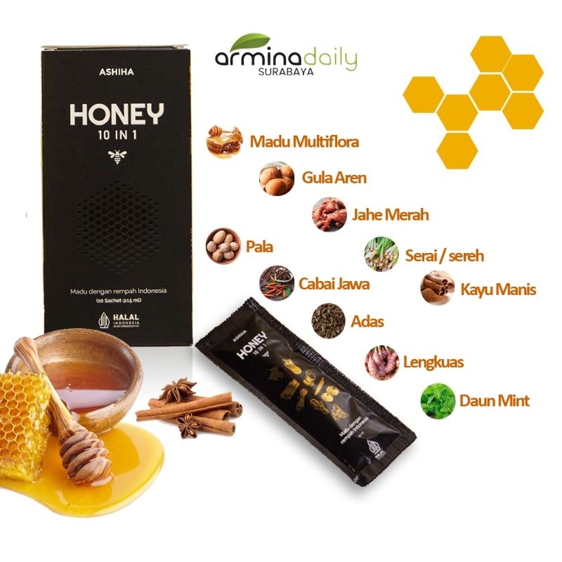 

Madu Ashiha Honey 10 in 1 Asli Arminadaily 1 box isi 10 sachet