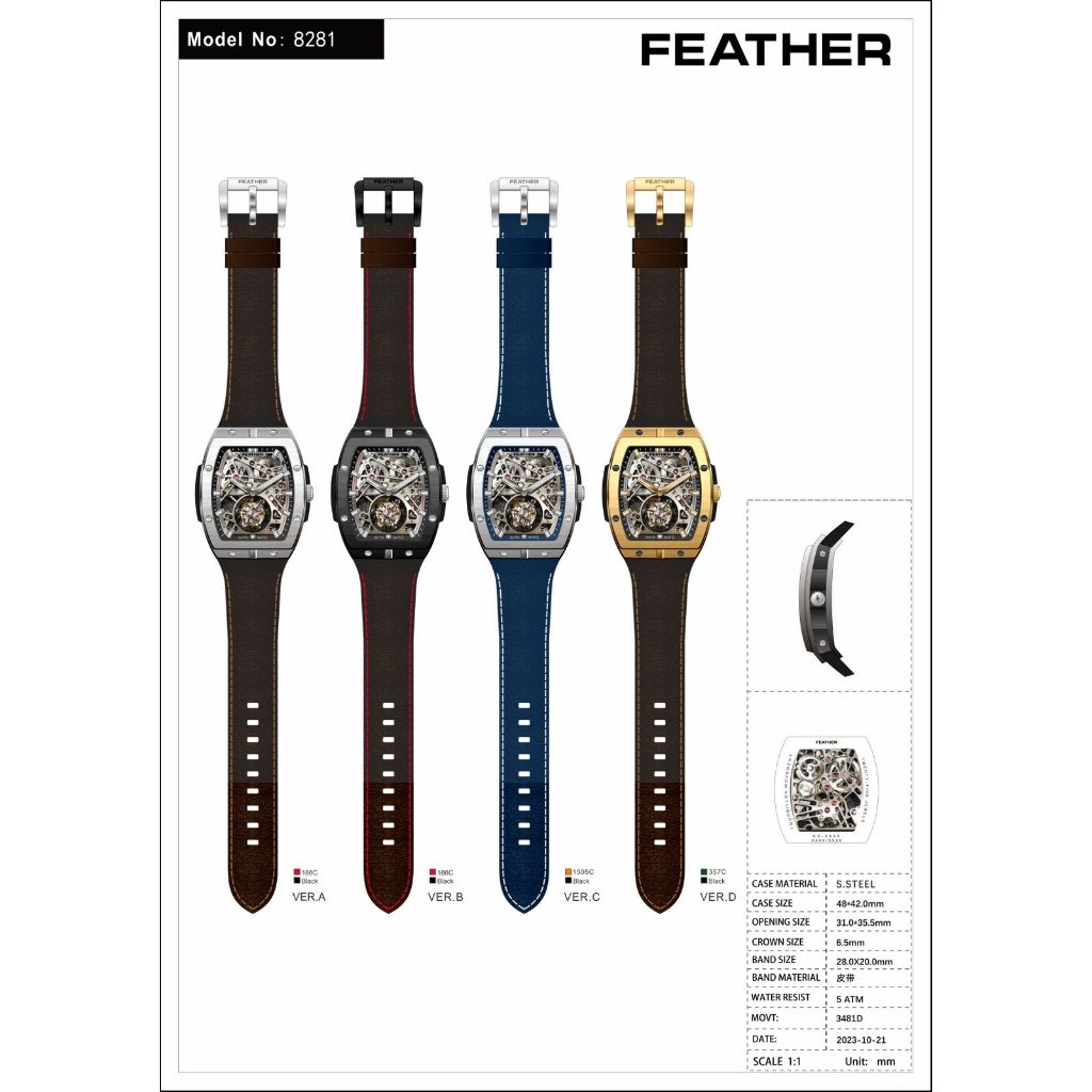 FEATHER AUTOMATIC - [ ORIGINAL ] - JAM TANGAN AUTOMATIC SWISS MACHINE - TOURBILLON MODEL NO. 8281