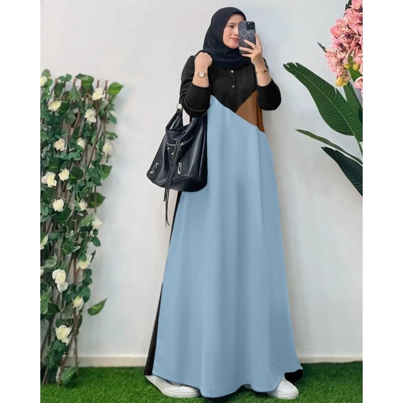 Tiramisu Maxy warna coklat Milo hitam biru kombinasi Maxi dress cewek bahan rajut knit import fit to