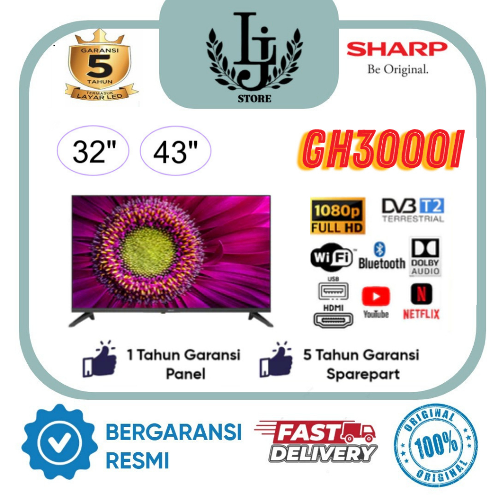 TV LED Sharp 2T-C32GH3000 / 2T-C43GH3000 LED 32 Inch / 43 Inch Smart Android TV Gogle TV Sharp