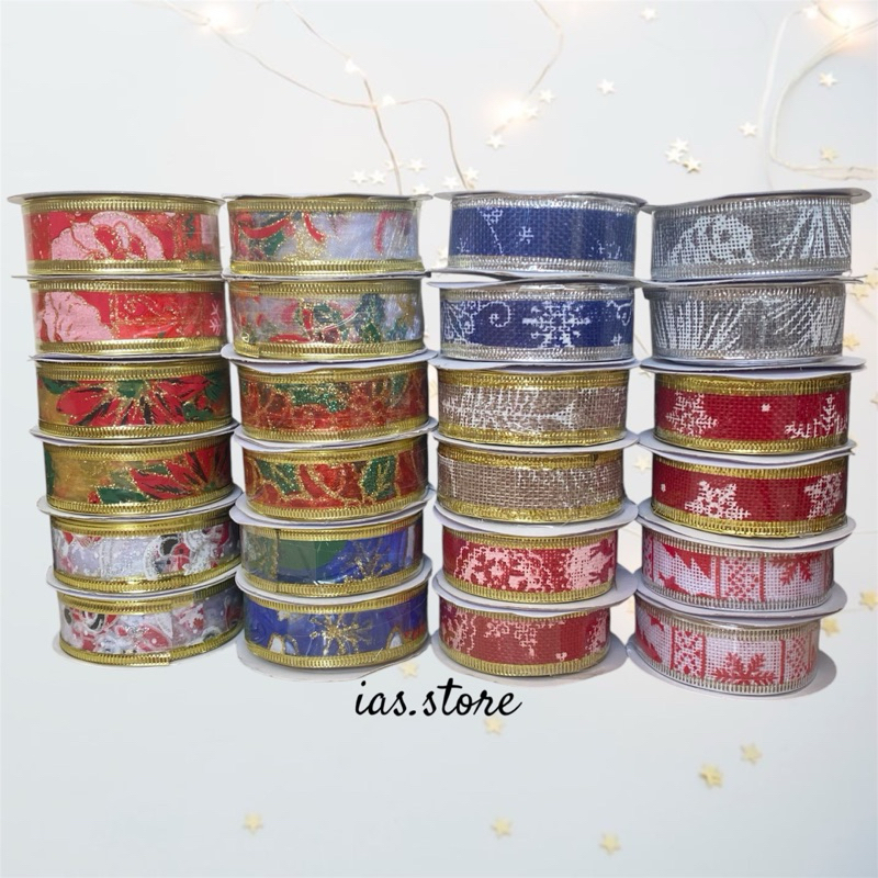 

1 ROLL PITA NATAL 2,5CM MOTIF GLITTER PINGGIR KAWAT / PITA PARCEL / PITA CHRISTMAS / PITA HIASAN