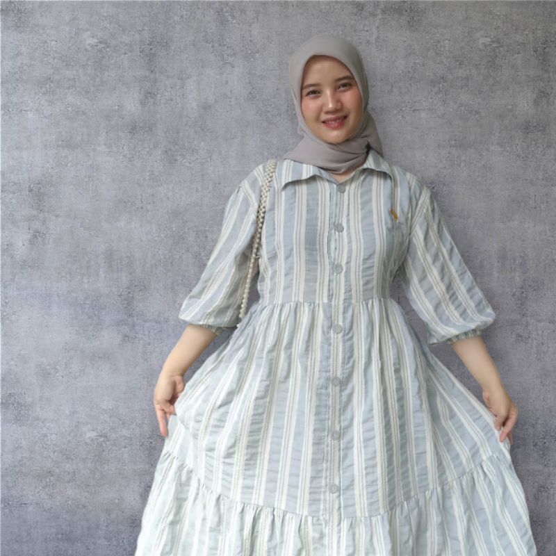 MIDI DRESS KOREAN STYLE SALUR CASUAL TALI PINGGANG