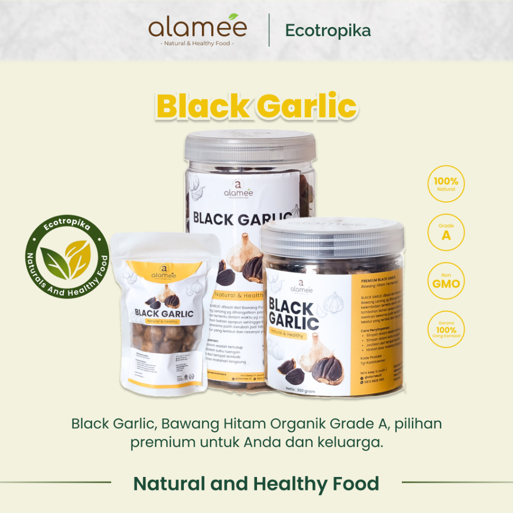

Ecotropika x Alamee Black Garlic Bawang Hitam Organik Grade A, Black Garlic Bawang Hitam Tunggal Herbal Premium Lanang Alami Natural Tahan Lama