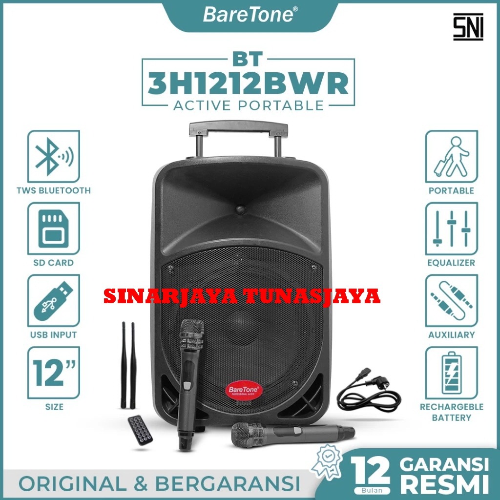 Speaker Portable BT-3H1212BWR TWS Bluetooth Speaker Bluetooth 12 Inch BT 12BWR Garansi