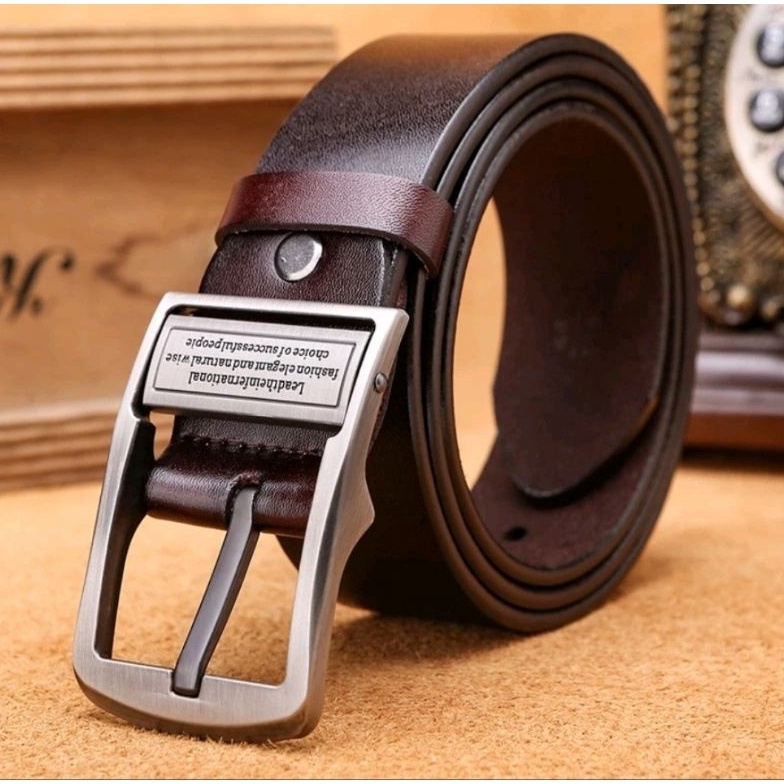 Penawaran Terbaik PROMO sabuk kulit asli 2 lapisan termurah ikat Pinggang pria kulit kepala besi ban