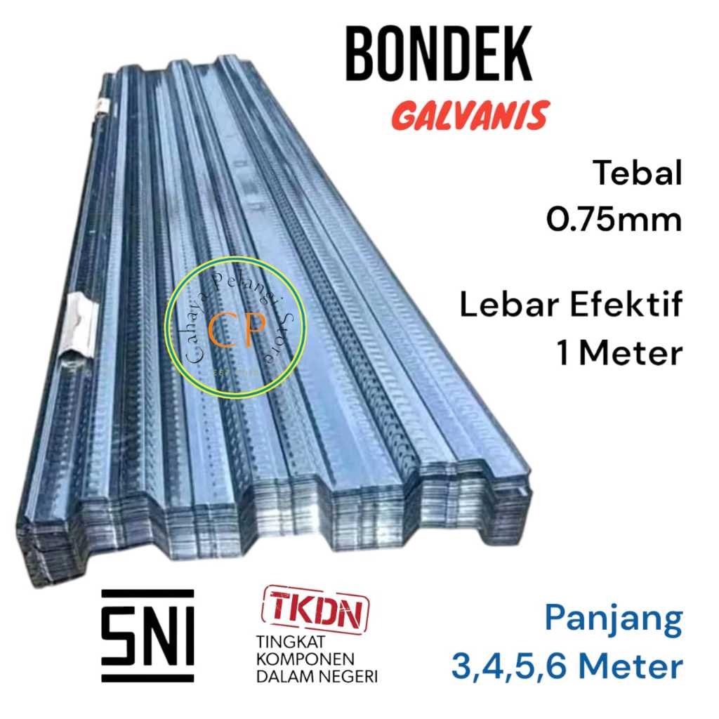 Bondek 0.75 0,75 Panjang 3 4 5 6 7 8 Meter Bondeck Bondex Plat Baja Alas Cor