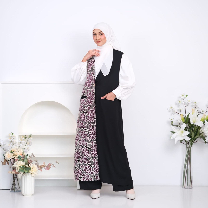 Al- Hijra Blossom Summer Long Vest Rompi Wanita Brokat Bunga /Outer Panjang