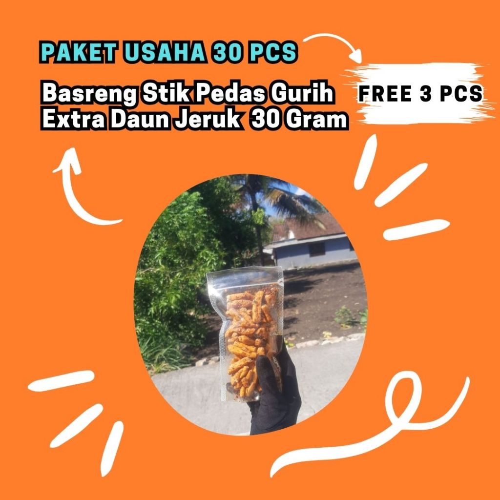 

Paket Usaha Basreng Stik Pedas Extra Daun Jeruk 30 pcs Free 3 pcs | 30 Gram