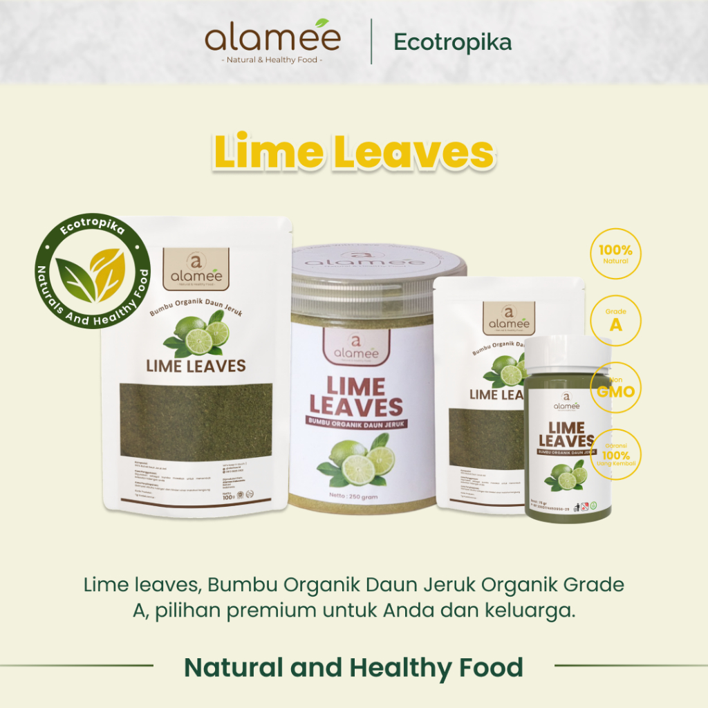 

Lime Leaves Bumbu Organik Daun Jeruk, Bubuk Powder Bumbu Dapur Instan Murni Asli Tanpa Campuran