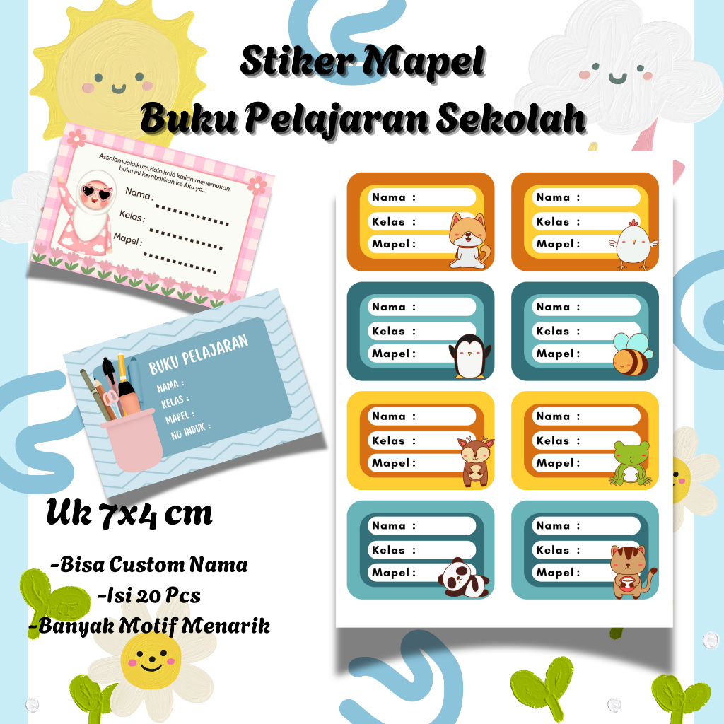 

Sticker Mata Pelajaran Nama Buku Custom Isi 20 pcs|Motif Lucu Stiker Mapel Anak Sekolah|Cetak Stiker Mapel|Cetak Stiker Buku Pelajaran