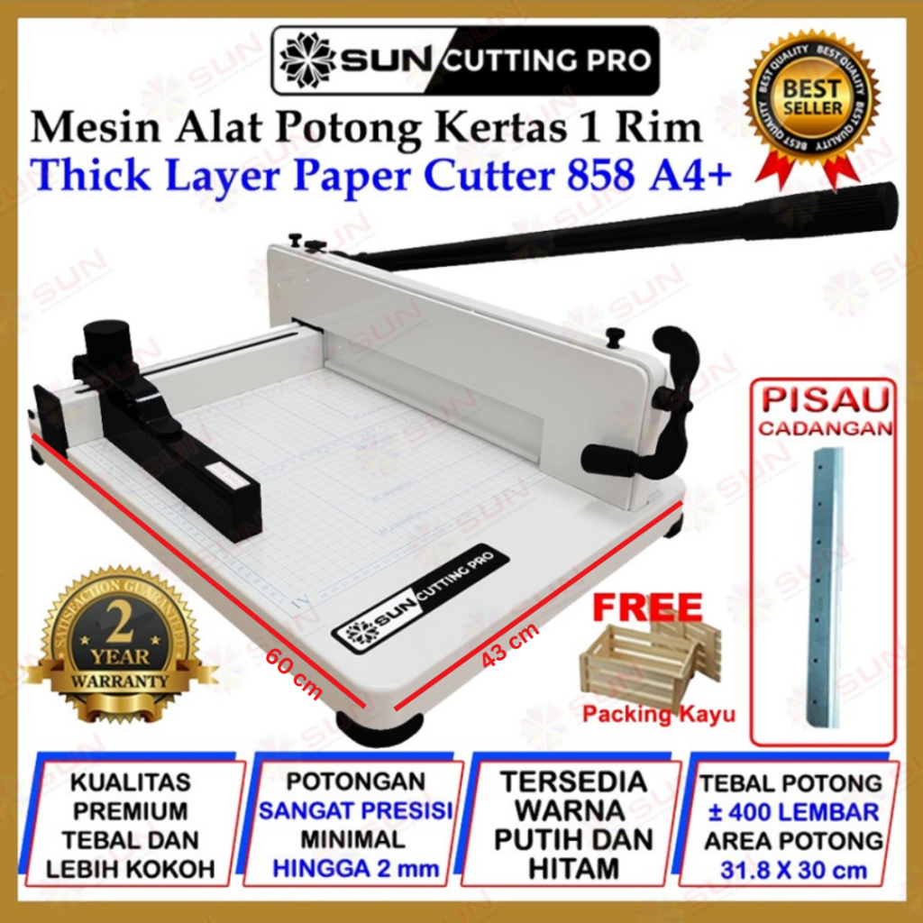 

Alat Pemotong Kertas 1 rim A4 - Mesin Thick Layer Paper Cutter A4 858 ( Alat Potong Kertas / Paper Cutter hvs, Sticker, Art Paper, Undangan, Buku, Brosur Uk A6, A5, A4 )