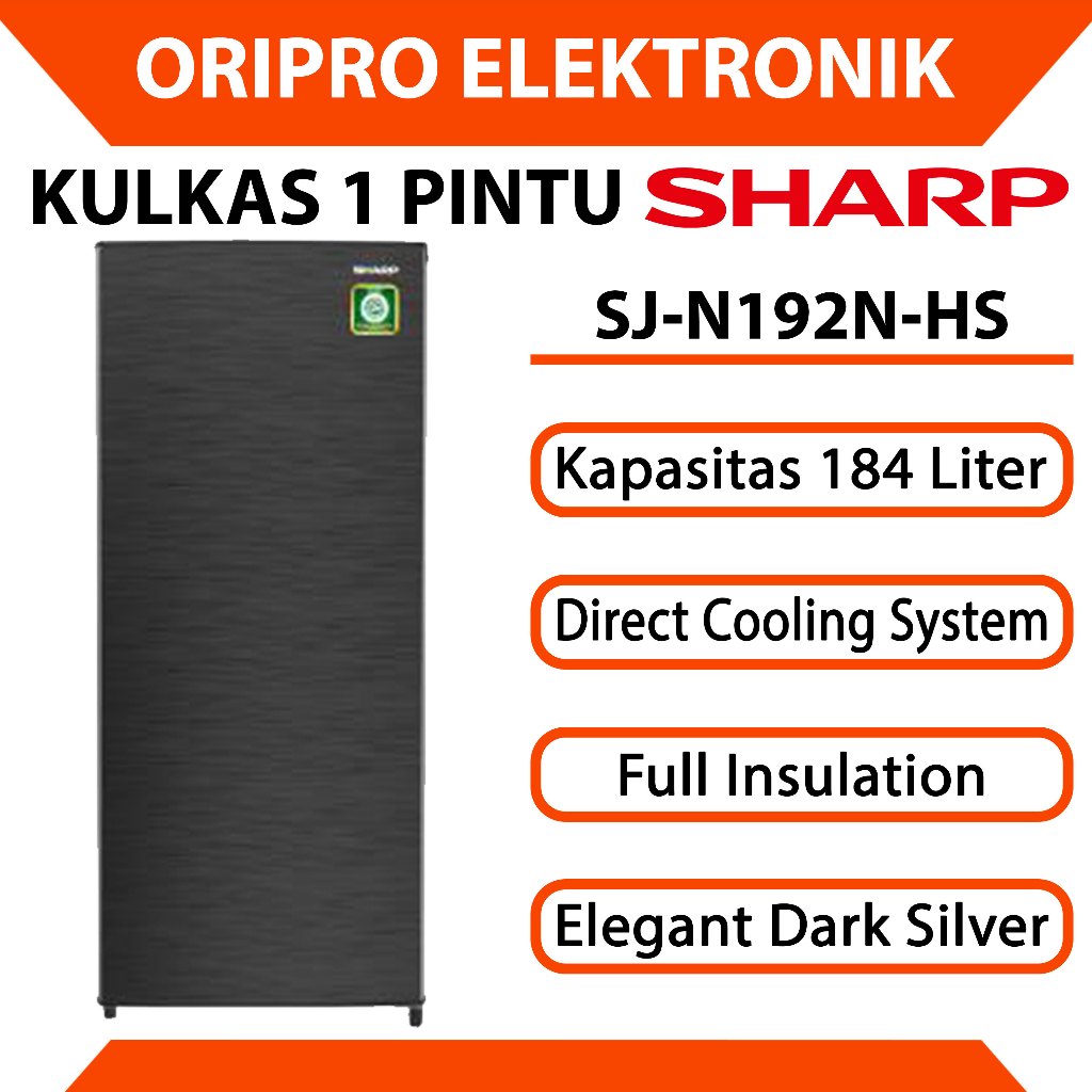 Kulkas 1 Pintu 184 Liter Sharp Dark Silver SJ-N192N-HS