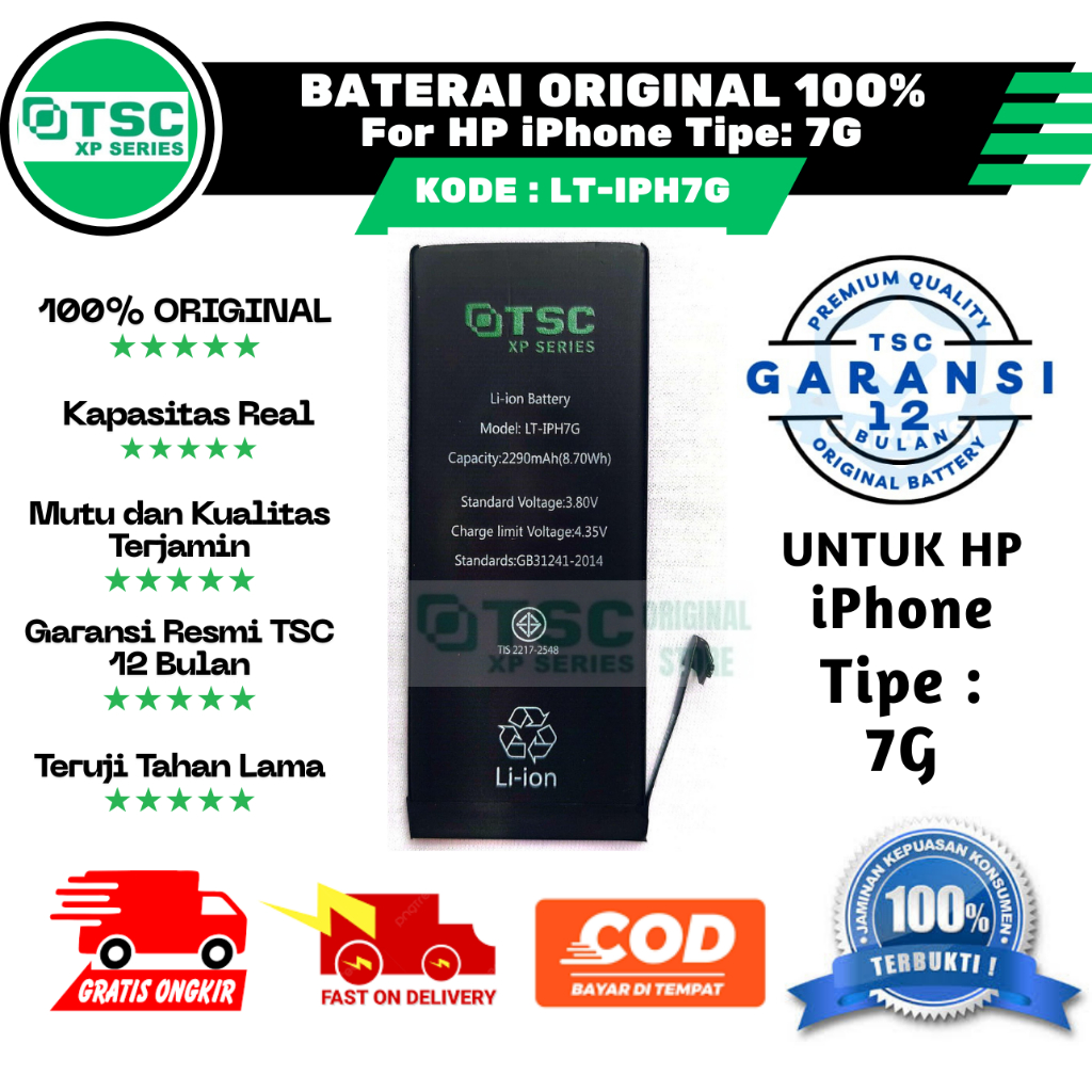 TSC-BATERAI ORIGINAL 100% LT-IPH7G, BATRE BATERAI BATERRY Apple IP iPhone 7G