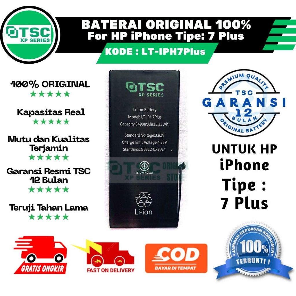 TSC-BATERAI ORIGINAL 100% LT-IPH7Plus , BATRE BATERAI BATERRY Apple IP iPhone 7 Plus