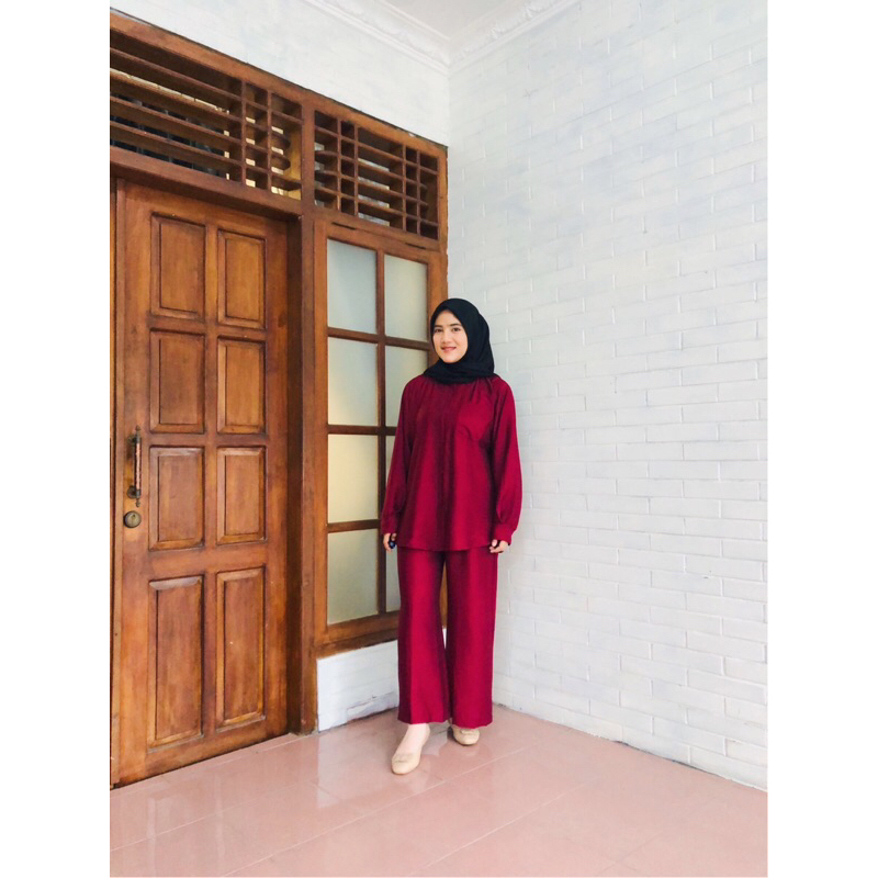 ONE SET WANITA BAHAN POLO LINEN PREMIUM - UKURAN JUMBO - BAJU WANITA VIRAL