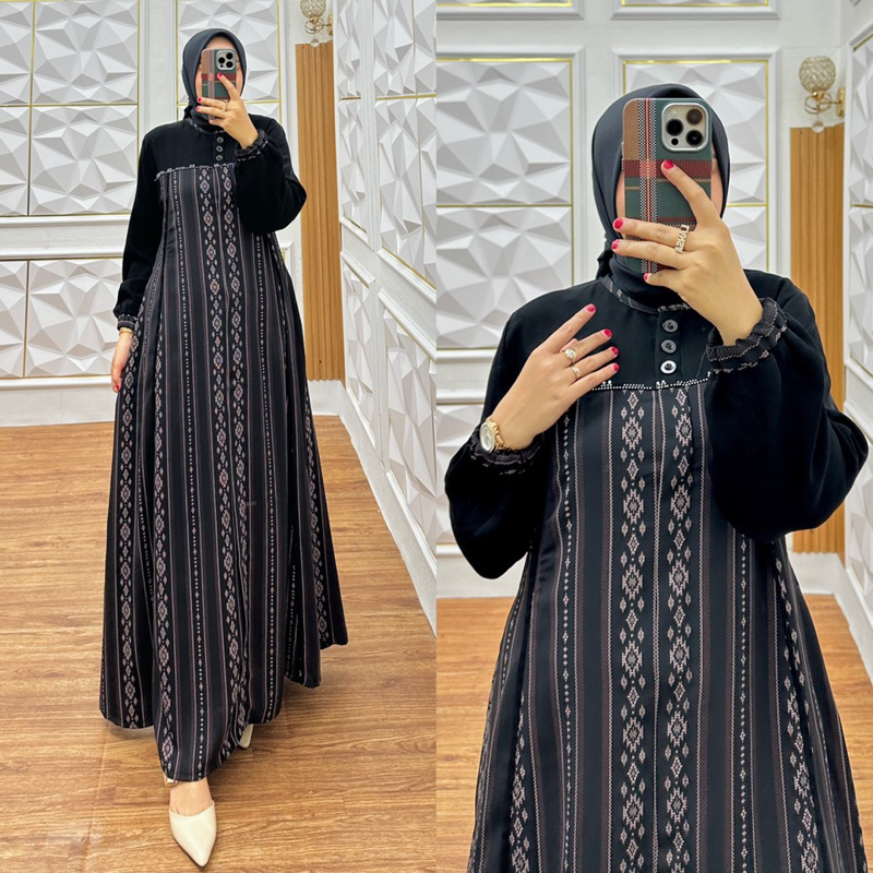 C004 || [REALPICT] Gamis Salur Premium Original by Monaco Fashion / Gamis Kombinasi Salur / Gamis Te